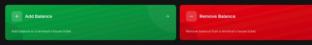PlayPOS cashier: add and remove balance on a terminal house ticket